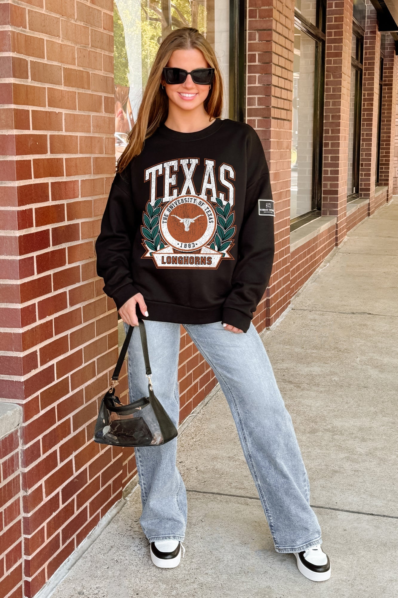 TEXAS LONGHORNS VICTORY LANE BLACK LABEL PREMIUM FLEECE CREW SWEATSHIRT