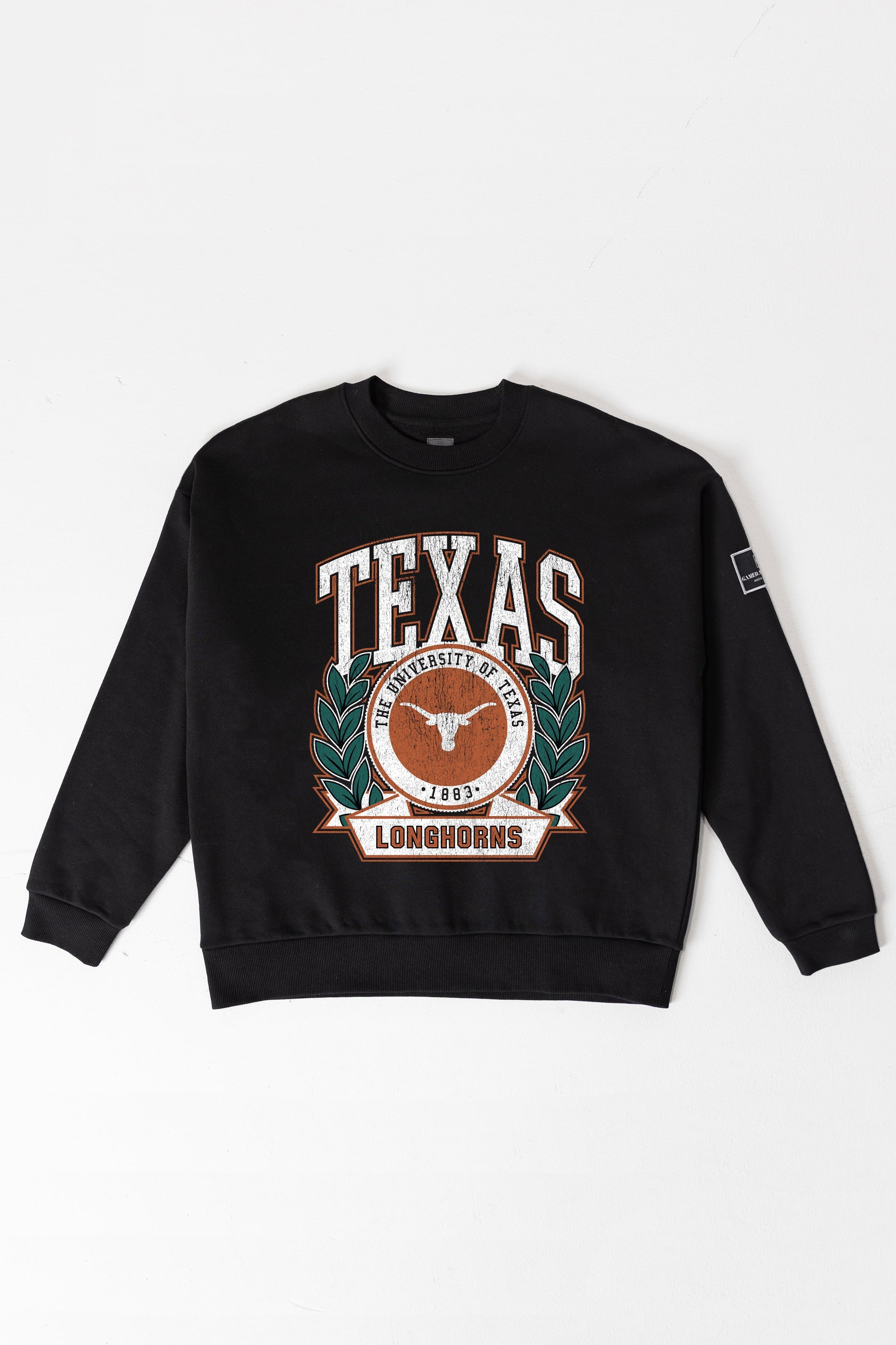 TEXAS LONGHORNS VICTORY LANE BLACK LABEL PREMIUM FLEECE CREW SWEATSHIRT