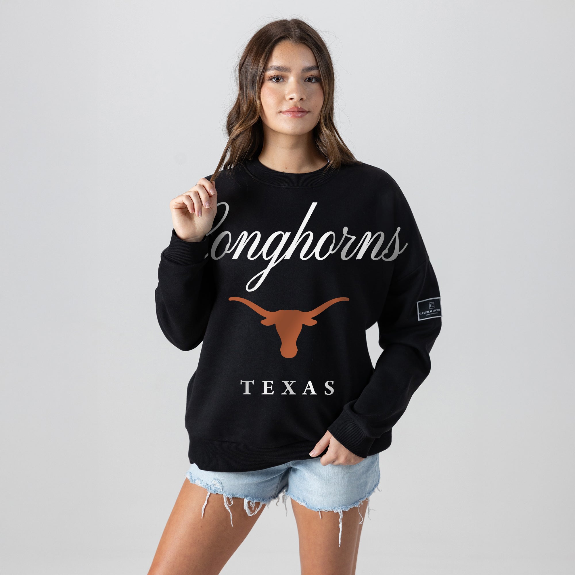 TEXAS LONGHORNS LEGACY CLUB BLACK LABEL PREMIUM FLEECE DROP SHOULDER CREWNECK