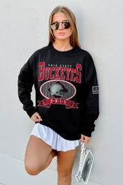 OHIO STATE BUCKEYES BOLD CHEERS BLACK LABEL PREMIUM FLEECE CREW SWEATSHIRT