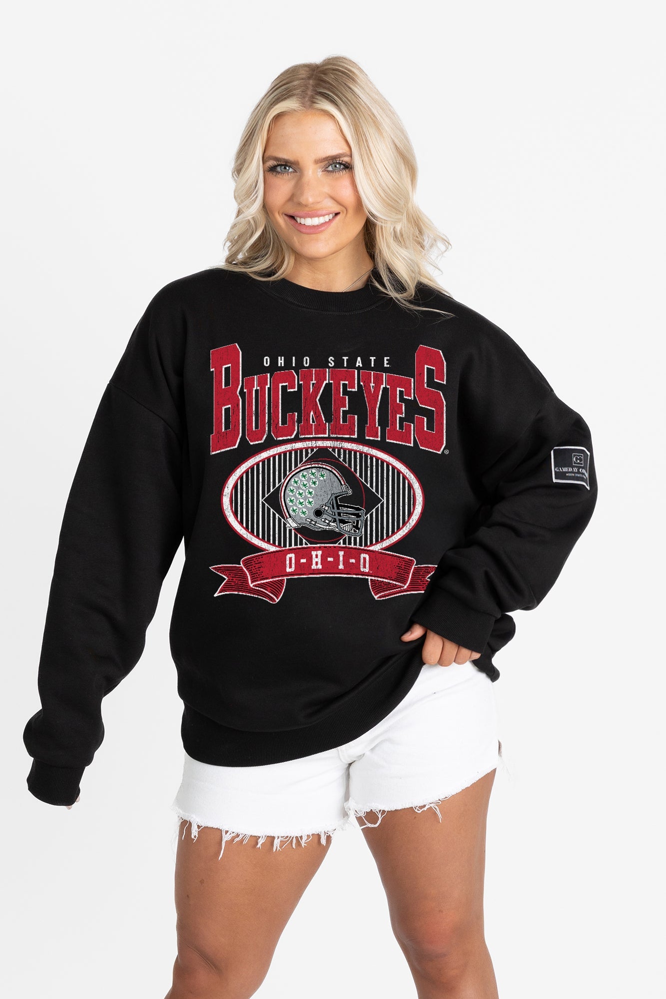 OHIO STATE BUCKEYES BOLD CHEERS BLACK LABEL PREMIUM FLEECE CREW SWEATSHIRT