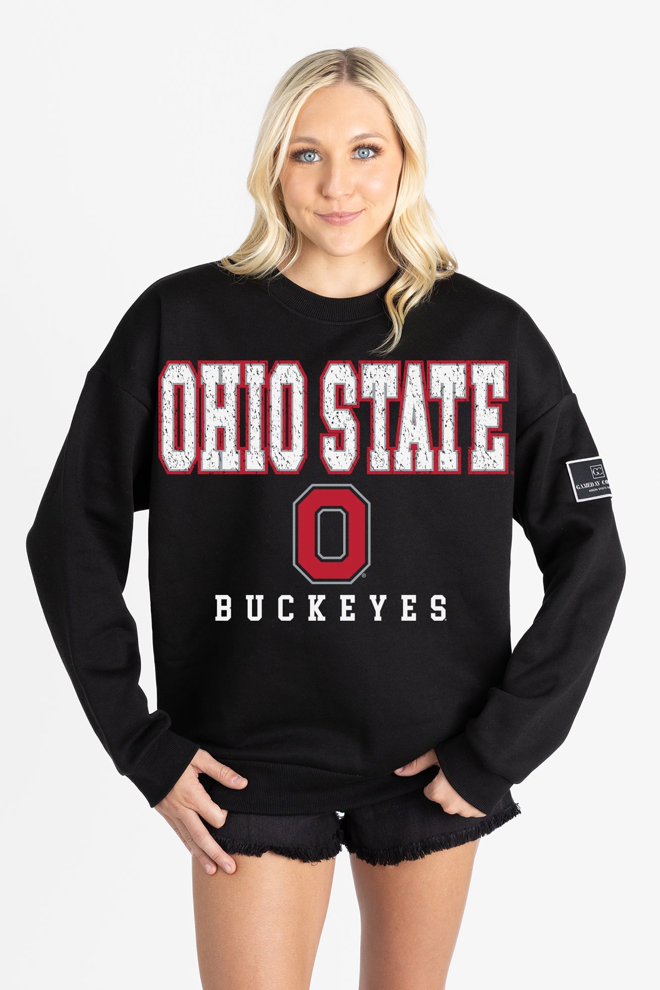 OHIO STATE BUCKEYES LEVEL UP BLACK LABEL PREMIUM FLEECE CREW SWEATSHIRT