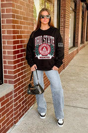OHIO STATE BUCKEYES VICTORY LANE BLACK LABEL PREMIUM FLEECE CREW SWEATSHIRT