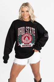 OHIO STATE BUCKEYES VICTORY LANE BLACK LABEL PREMIUM FLEECE CREW SWEATSHIRT