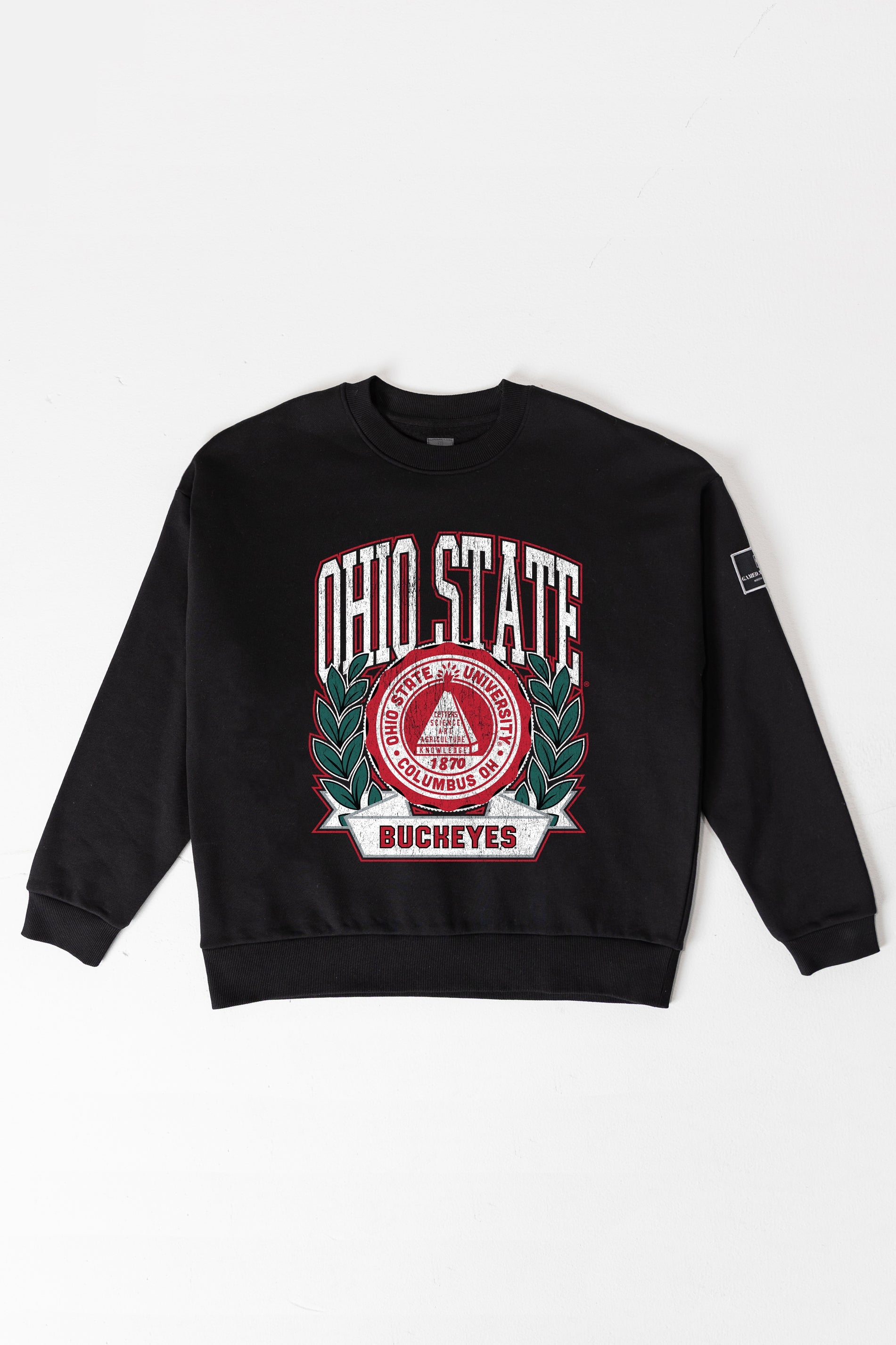 OHIO STATE BUCKEYES VICTORY LANE BLACK LABEL PREMIUM FLEECE CREW SWEATSHIRT