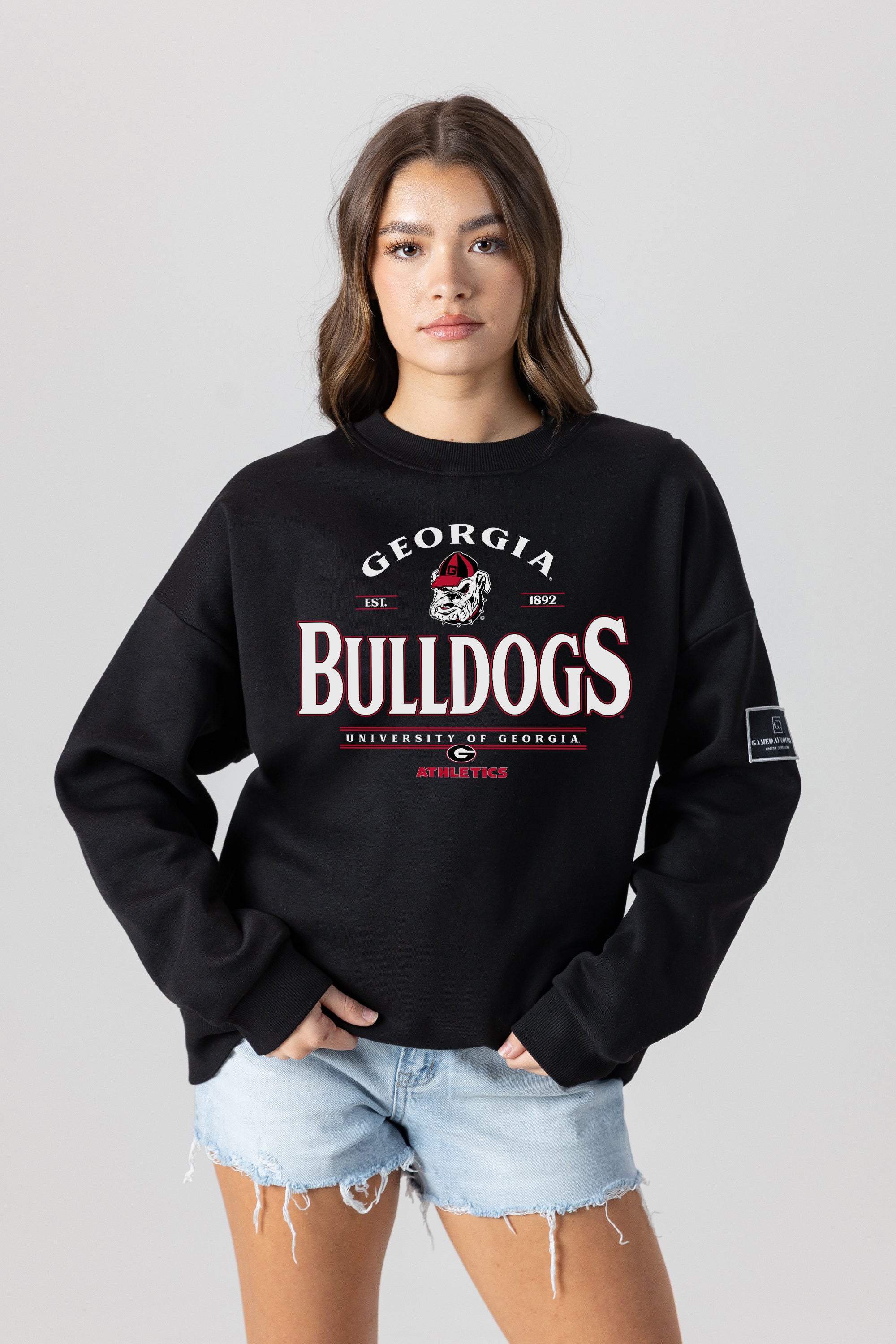 GEORGIA BULLDOGS PLAYERS ONLY BLACK LABEL PREMIUM FLEECE DROP SHOULDER CREWNECK