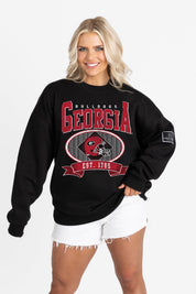 GEORGIA BULLDOGS BOLD CHEERS BLACK LABEL PREMIUM FLEECE CREW SWEATSHIRT