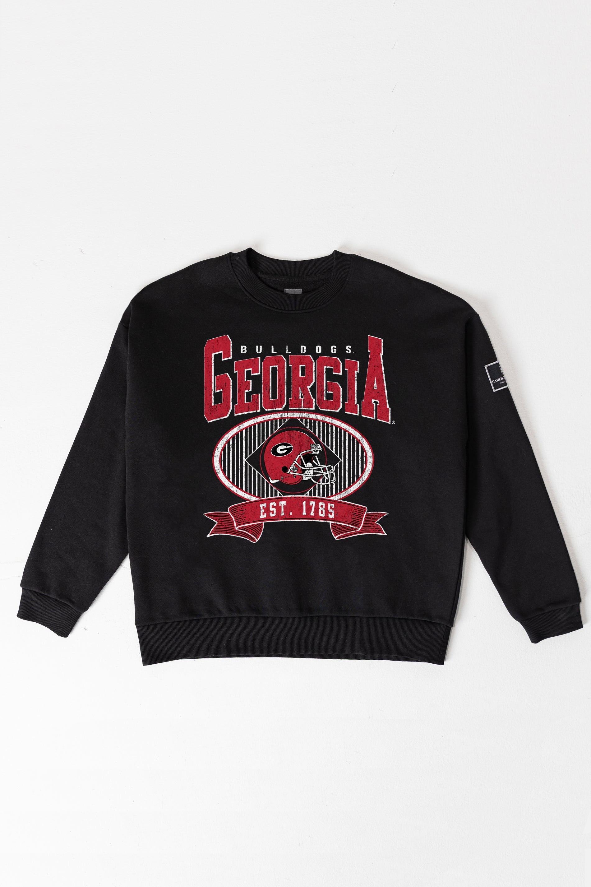 GEORGIA BULLDOGS BOLD CHEERS BLACK LABEL PREMIUM FLEECE CREW SWEATSHIRT