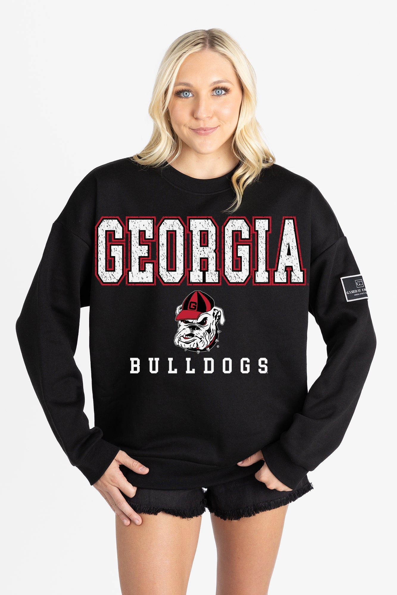 GEORGIA BULLDOGS LEVEL UP BLACK LABEL PREMIUM FLEECE CREW SWEATSHIRT
