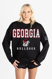 GEORGIA BULLDOGS LEVEL UP BLACK LABEL PREMIUM FLEECE CREW SWEATSHIRT