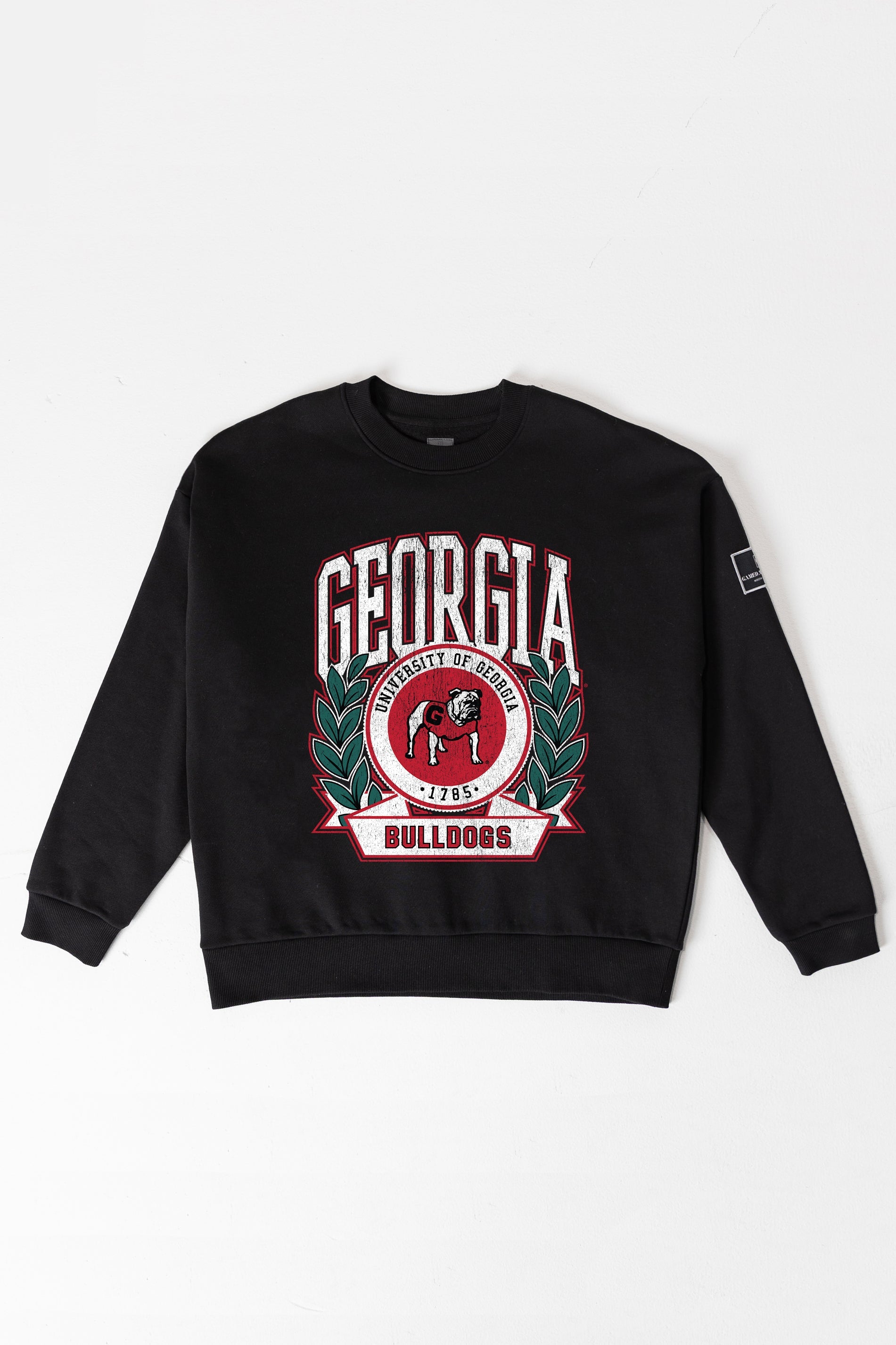 GEORGIA BULLDOGS VICTORY LANE BLACK LABEL PREMIUM FLEECE CREW SWEATSHIRT