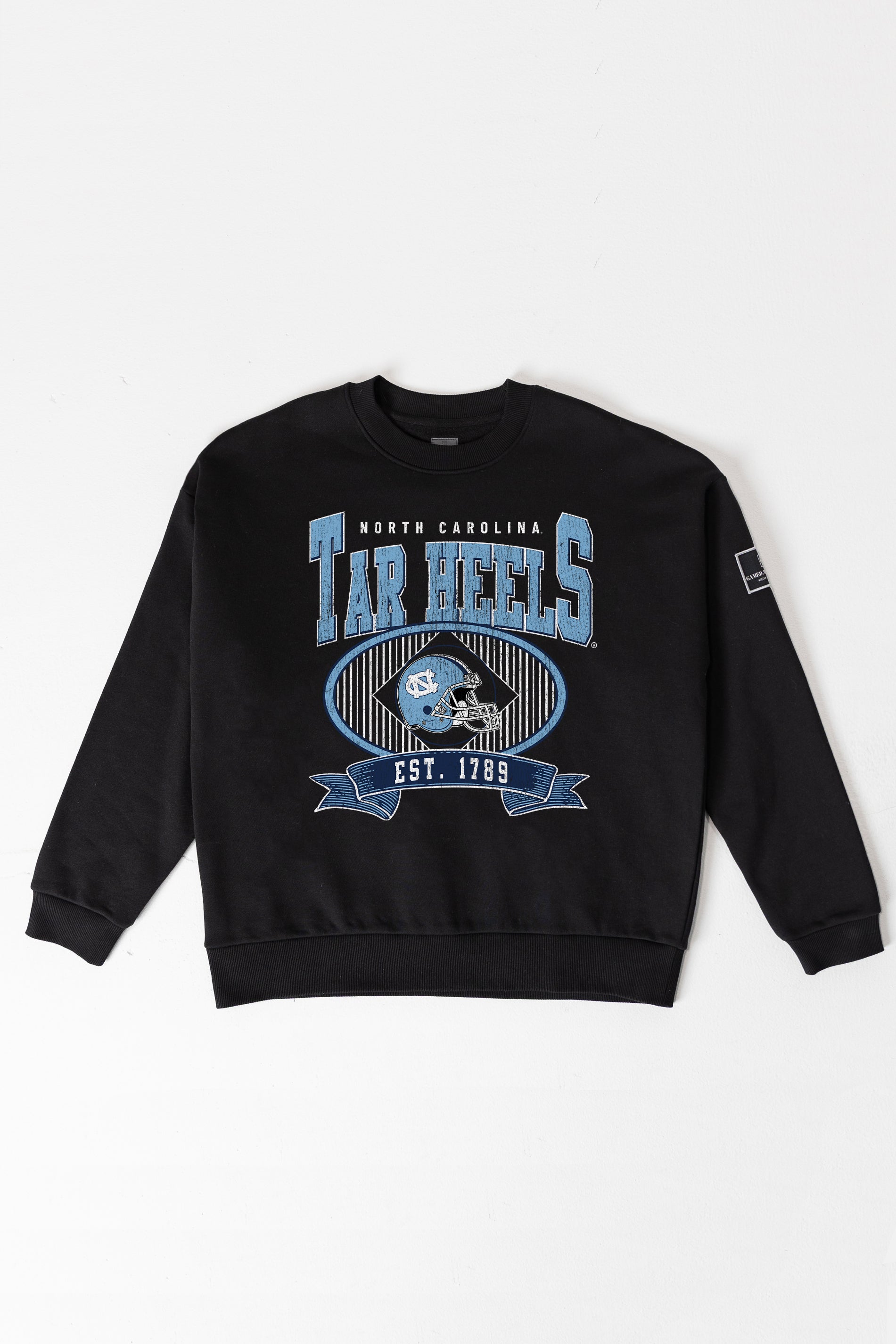 NORTH CAROLINA TAR HEELS BOLD CHEERS BLACK LABEL PREMIUM FLEECE CREW SWEATSHIRT