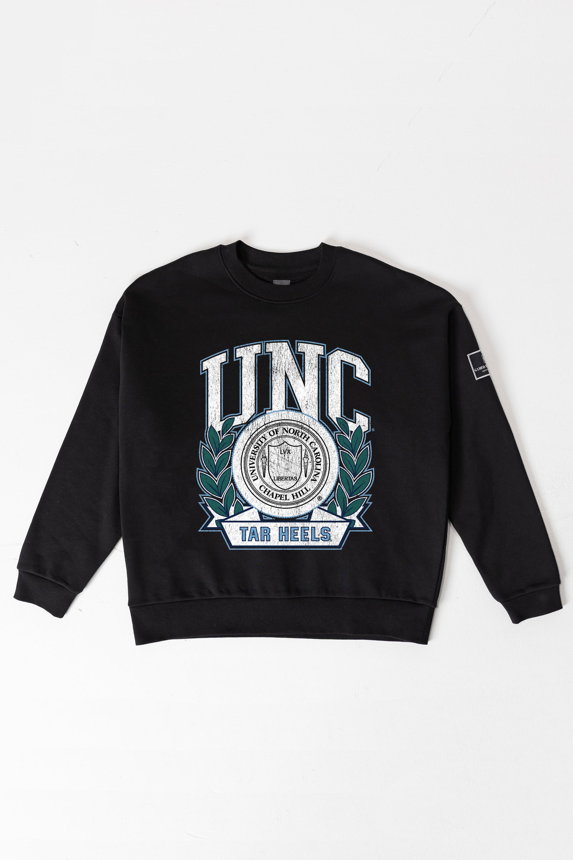 NORTH CAROLINA TAR HEELS VICTORY LANE BLACK LABEL PREMIUM FLEECE CREW SWEATSHIRT