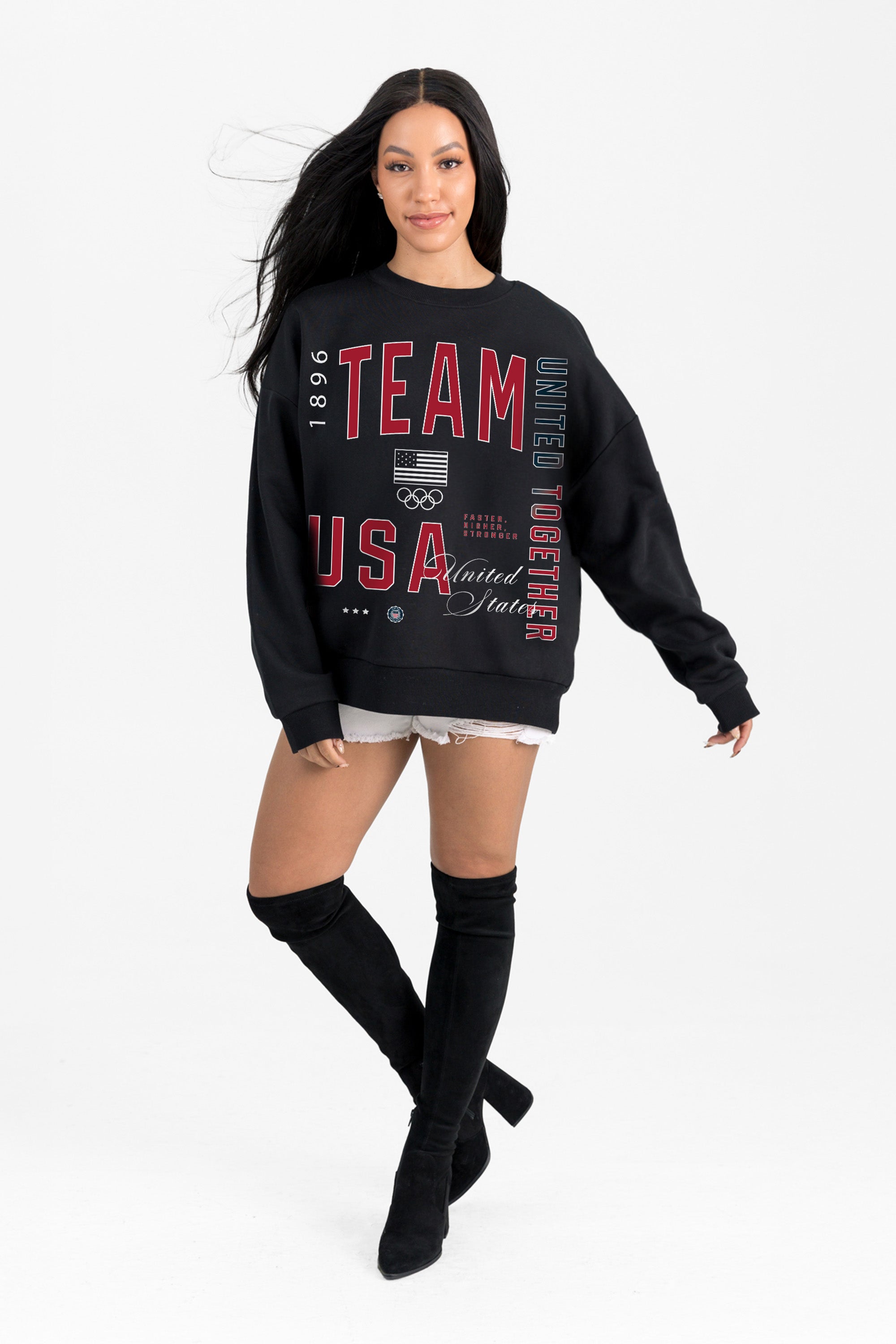 TEAM USA EVERYBODY'S ALL-AMERICAN BLACK LABEL PREMIUM FLEECE CREW SWEATSHIRT