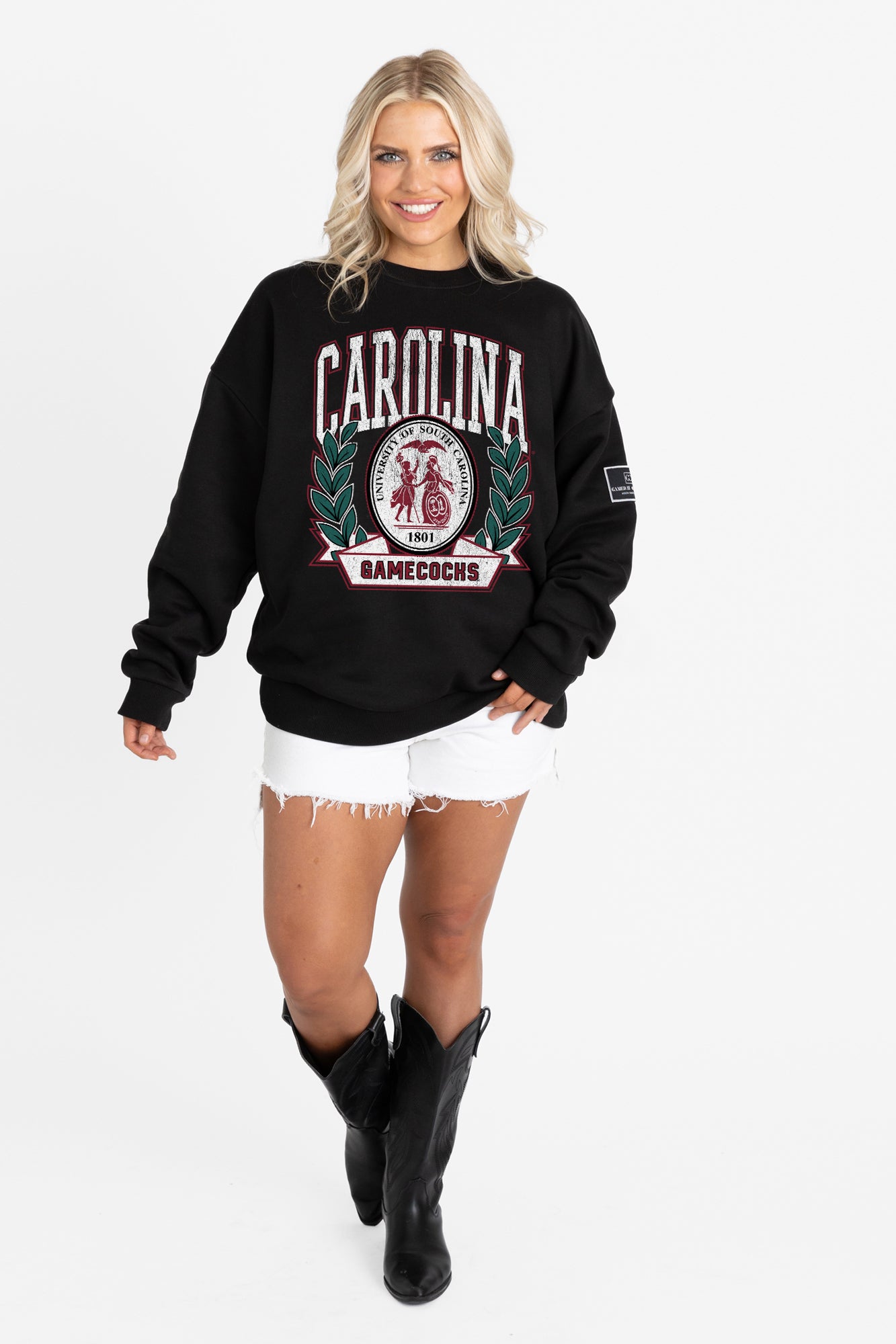 SOUTH CAROLINA GAMECOCKS VICTORY LANE BLACK LABEL PREMIUM FLEECE CREW SWEATSHIRT