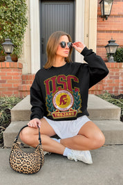 USC TROJANS VICTORY LANE BLACK LABEL PREMIUM FLEECE DROP SHOULDER CREWNECK