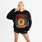 USC TROJANS VICTORY LANE BLACK LABEL PREMIUM FLEECE DROP SHOULDER CREWNECK