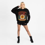 USC TROJANS VICTORY LANE BLACK LABEL PREMIUM FLEECE DROP SHOULDER CREWNECK