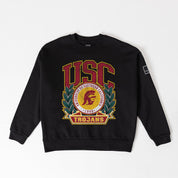 USC TROJANS VICTORY LANE BLACK LABEL PREMIUM FLEECE DROP SHOULDER CREWNECK