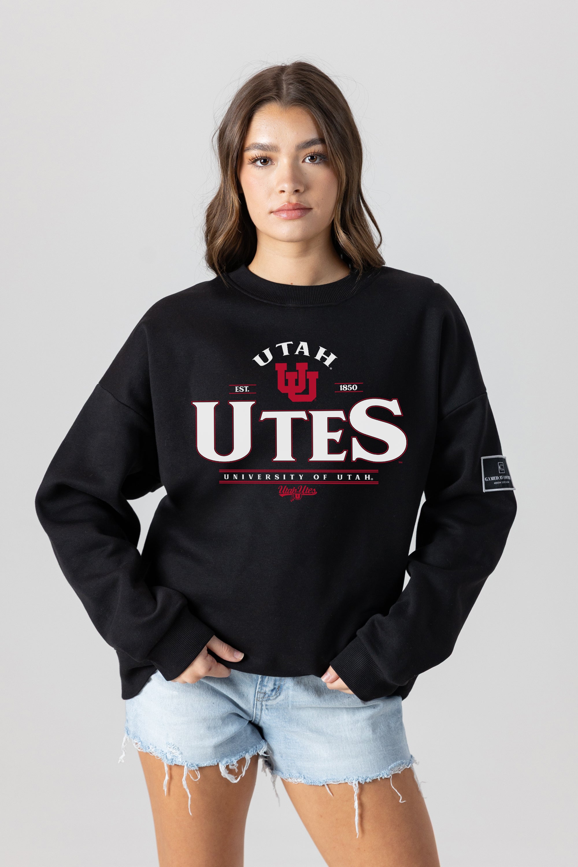 UTAH UTES PLAYERS ONLY BLACK LABEL PREMIUM FLEECE DROP SHOULDER CREWNECK