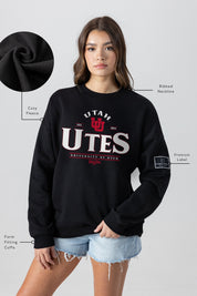 UTAH UTES PLAYERS ONLY BLACK LABEL PREMIUM FLEECE DROP SHOULDER CREWNECK