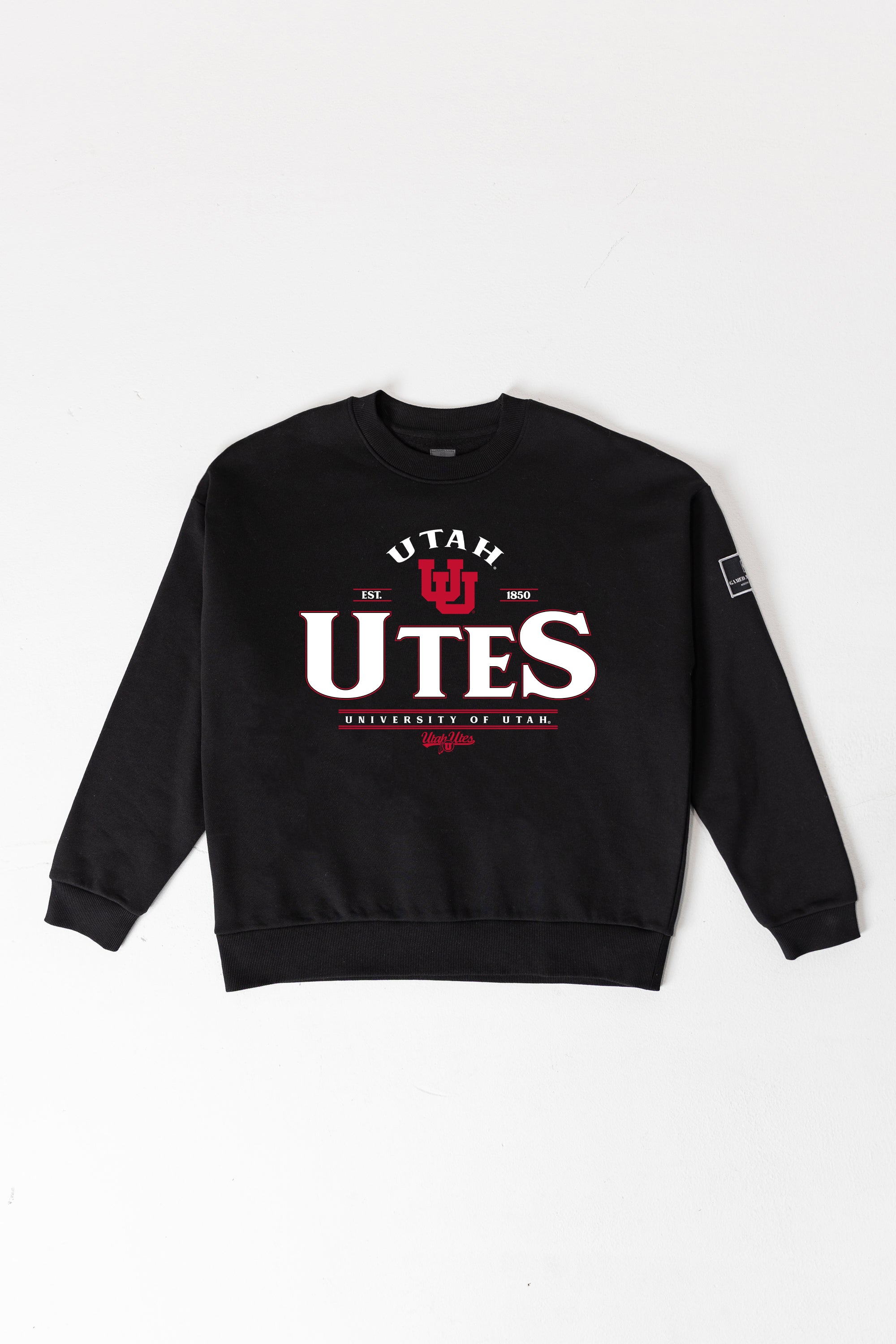UTAH UTES PLAYERS ONLY BLACK LABEL PREMIUM FLEECE DROP SHOULDER CREWNECK