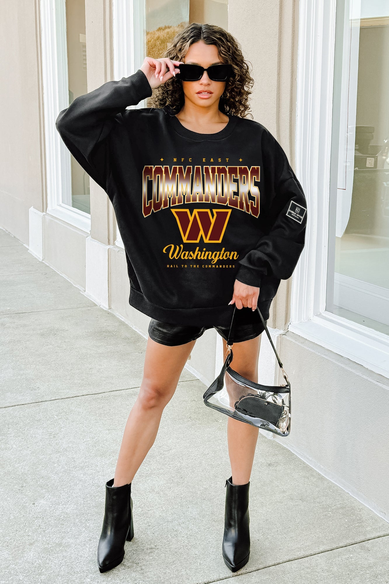 WASHINGTON COMMANDERS POWERHOUSE PLAY BLACK LABEL PREMIUM FLEECE CREW SWEATSHIRT