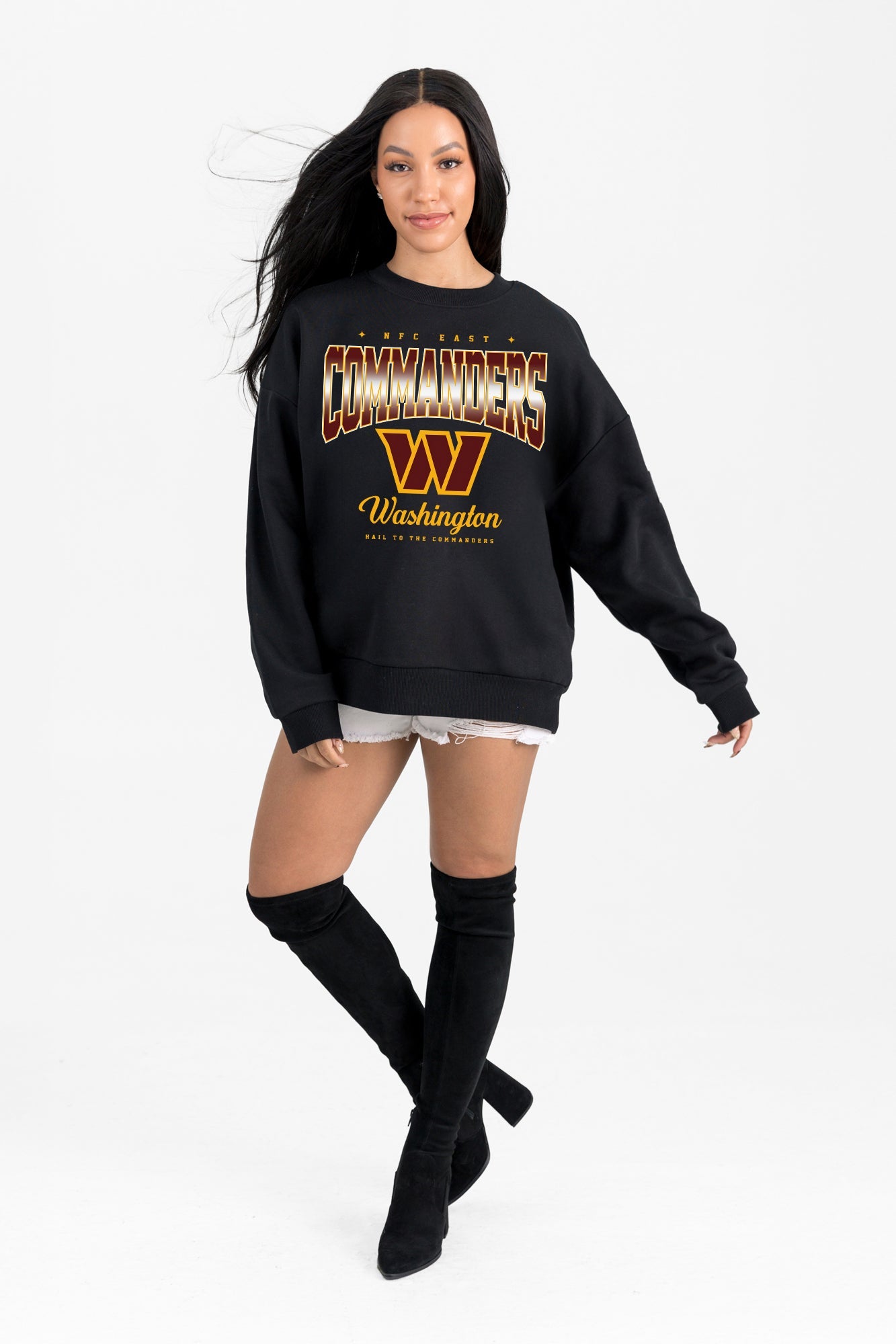 WASHINGTON COMMANDERS POWERHOUSE PLAY BLACK LABEL PREMIUM FLEECE CREW SWEATSHIRT