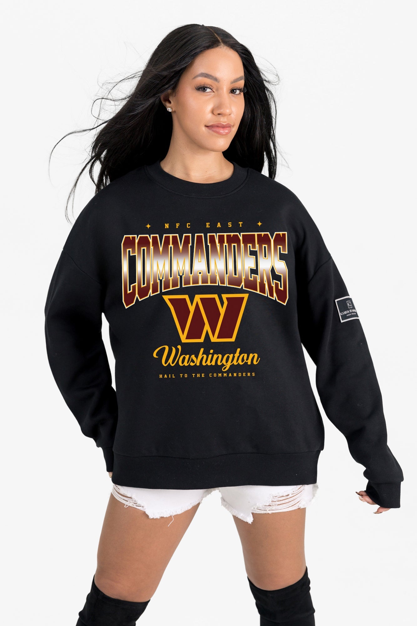 WASHINGTON COMMANDERS POWERHOUSE PLAY BLACK LABEL PREMIUM FLEECE CREW SWEATSHIRT