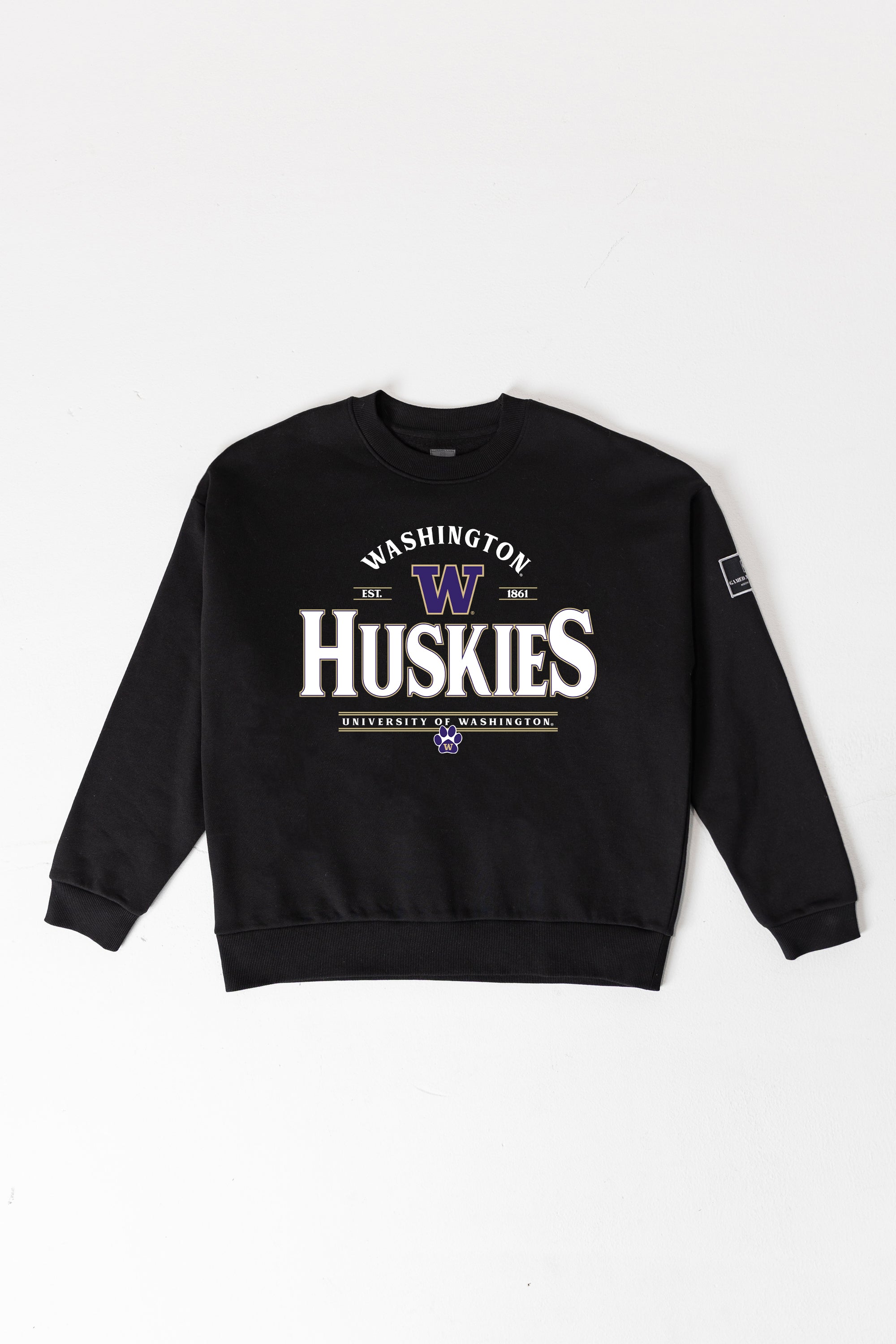 WASHINGTON HUSKIES PLAYERS ONLY BLACK LABEL PREMIUM FLEECE DROP SHOULDER CREWNECK