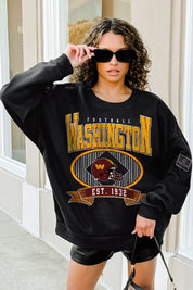 WASHINGTON COMMANDERS BOLD CHEERS BLACK LABEL PREMIUM FLEECE CREW SWEATSHIRT
