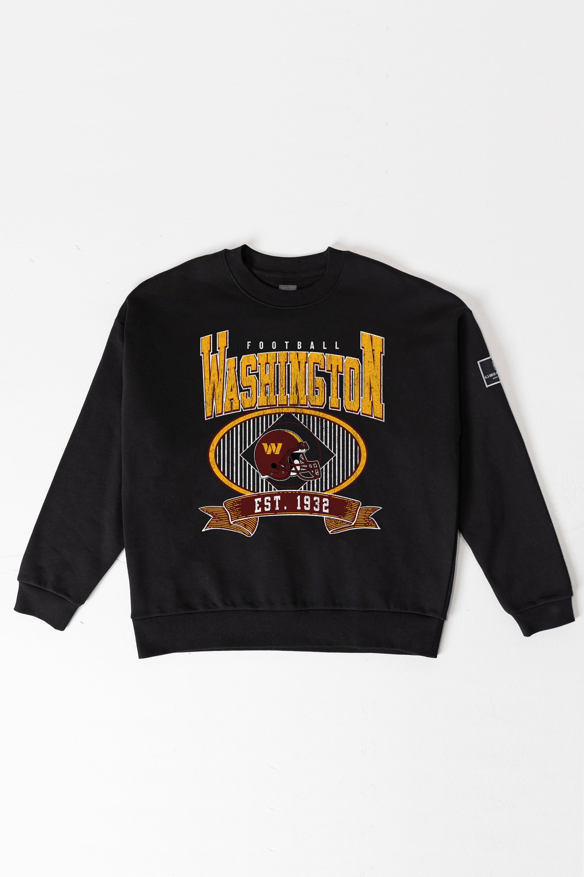 WASHINGTON COMMANDERS BOLD CHEERS BLACK LABEL PREMIUM FLEECE CREW SWEATSHIRT