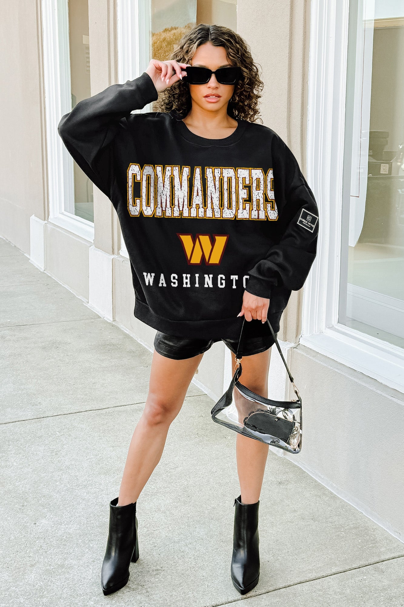 WASHINGTON COMMANDERS LEVEL UP BLACK LABEL PREMIUM FLEECE CREW SWEATSHIRT