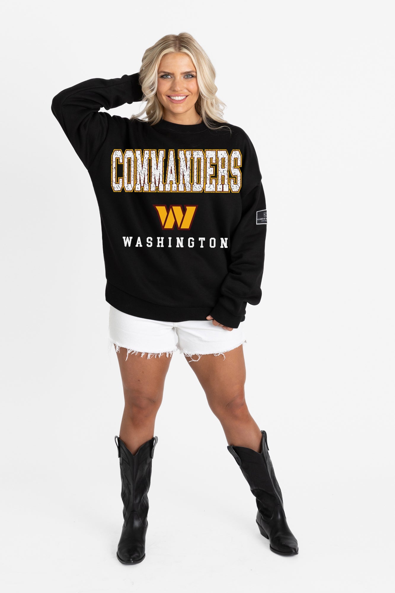 WASHINGTON COMMANDERS LEVEL UP BLACK LABEL PREMIUM FLEECE CREW SWEATSHIRT