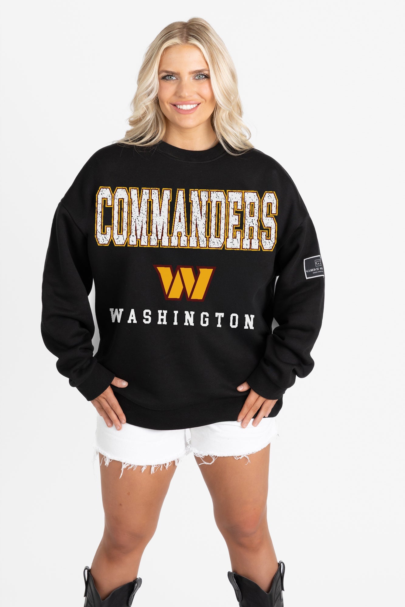 WASHINGTON COMMANDERS LEVEL UP BLACK LABEL PREMIUM FLEECE CREW SWEATSHIRT