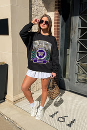 WASHINGTON HUSKIES VICTORY LANE BLACK LABEL PREMIUM FLEECE DROP SHOULDER CREWNECK
