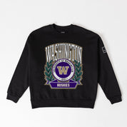 WASHINGTON HUSKIES VICTORY LANE BLACK LABEL PREMIUM FLEECE DROP SHOULDER CREWNECK