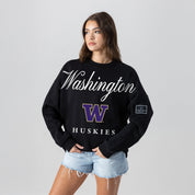 WASHINGTON HUSKIES LEGACY CLUB BLACK LABEL PREMIUM FLEECE DROP SHOULDER CREWNECK