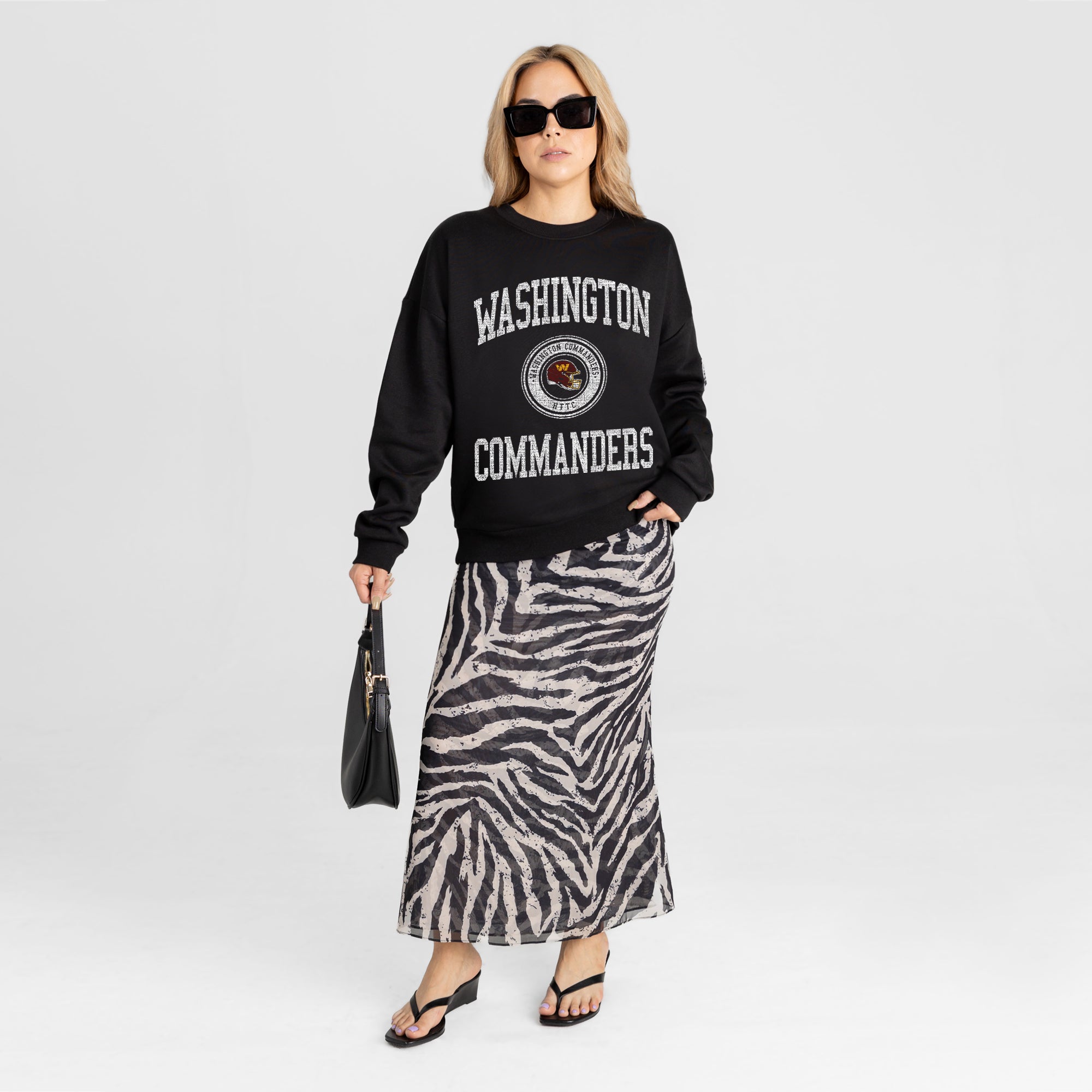 WASHINGTON COMMANDERS FIERCE FLOW BLACK LABEL PREMIUM FLEECE DROP SHOULDER CREWNECK