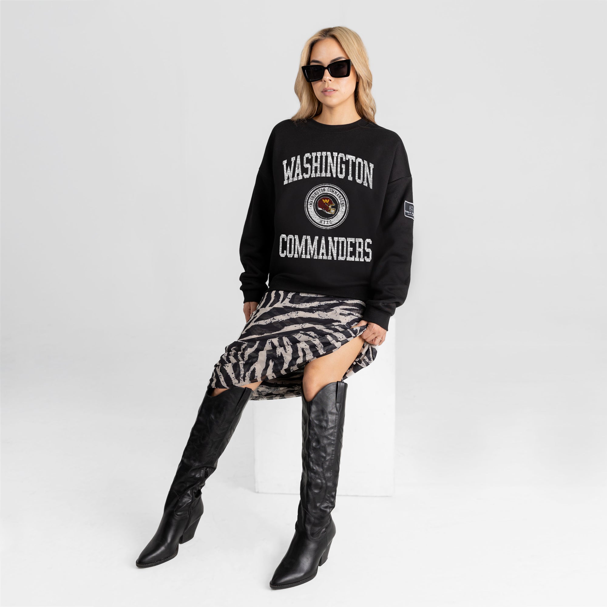WASHINGTON COMMANDERS FIERCE FLOW BLACK LABEL PREMIUM FLEECE DROP SHOULDER CREWNECK