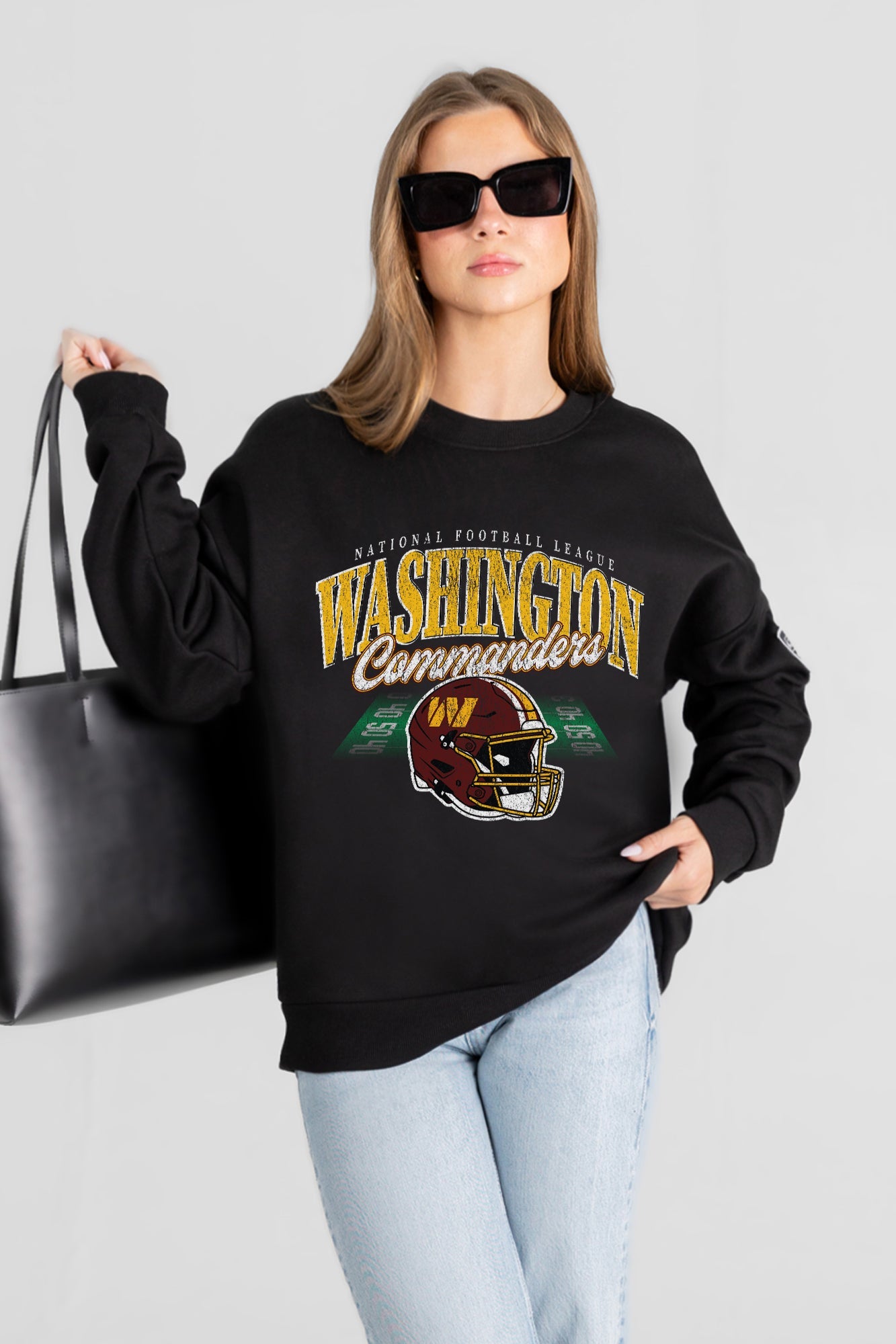 WASHINGTON COMMANDERS FIELD FOCUS BLACK LABEL PREMIUM FLEECE DROP SHOULDER CREWNECK