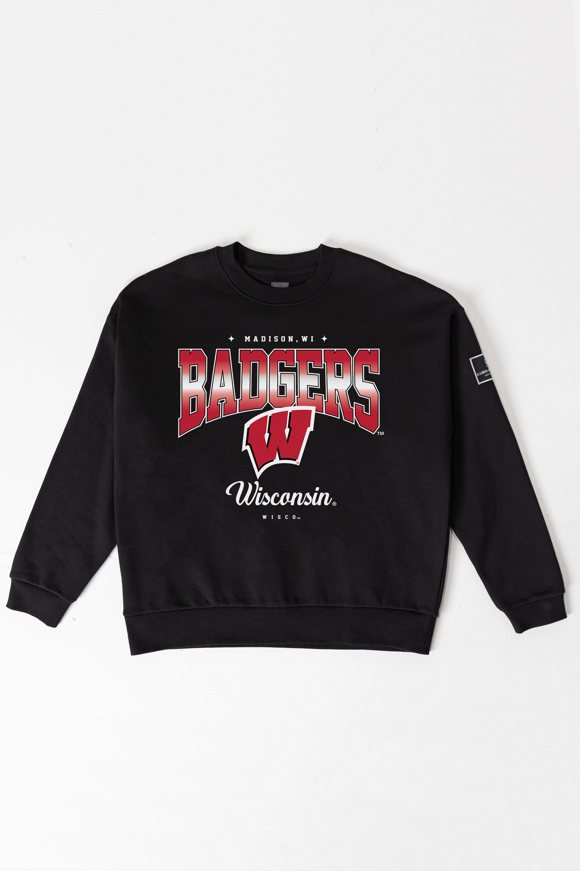WISCONSIN BADGERS POWERHOUSE PLAY BLACK LABEL PREMIUM FLEECE CREW SWEATSHIRT