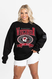 WISCONSIN BADGERS BOLD CHEERS BLACK LABEL PREMIUM FLEECE CREW SWEATSHIRT