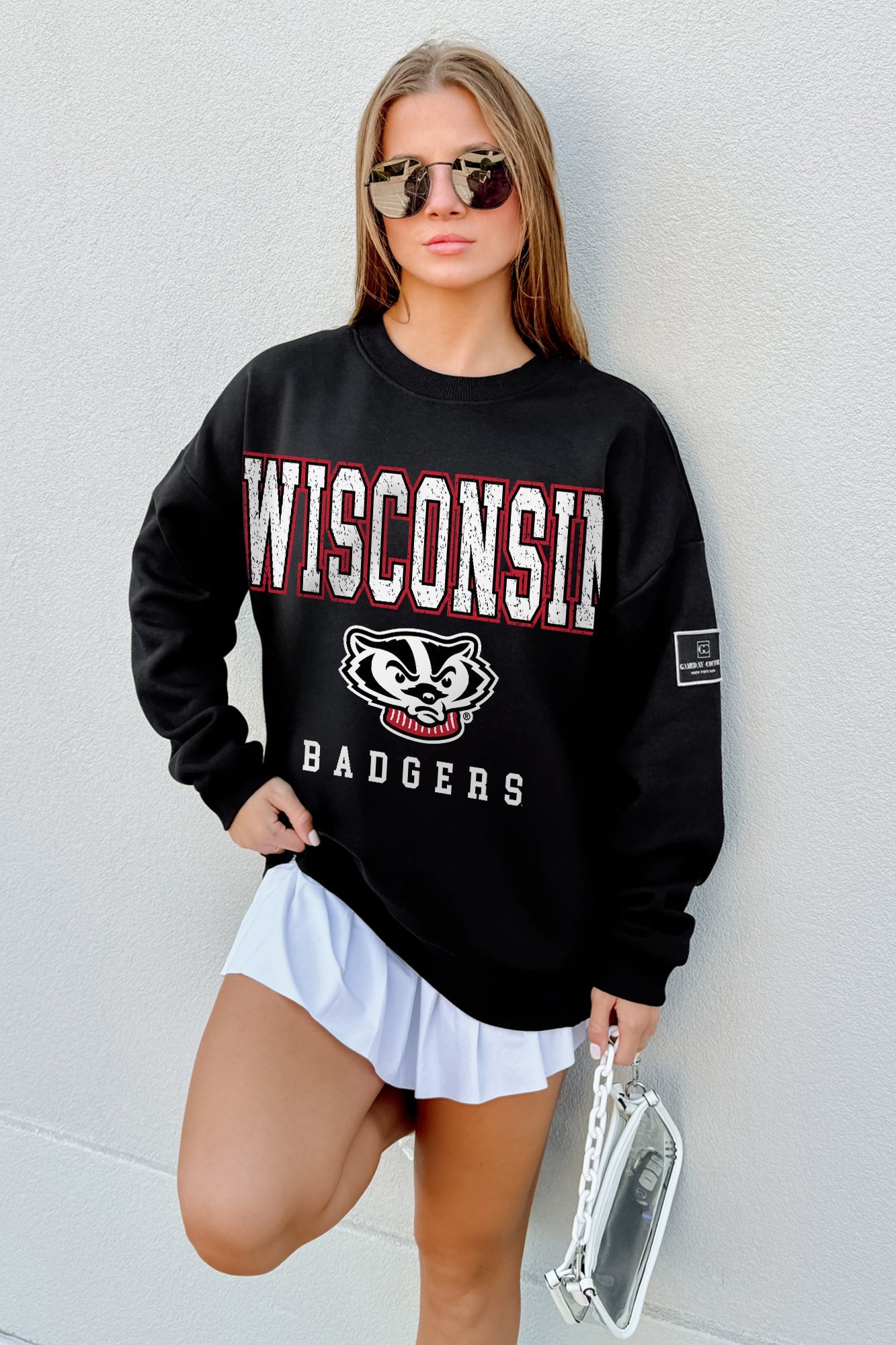 WISCONSIN BADGERS LEVEL UP BLACK LABEL PREMIUM FLEECE CREW SWEATSHIRT