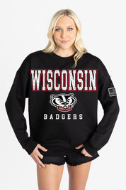 WISCONSIN BADGERS LEVEL UP BLACK LABEL PREMIUM FLEECE CREW SWEATSHIRT