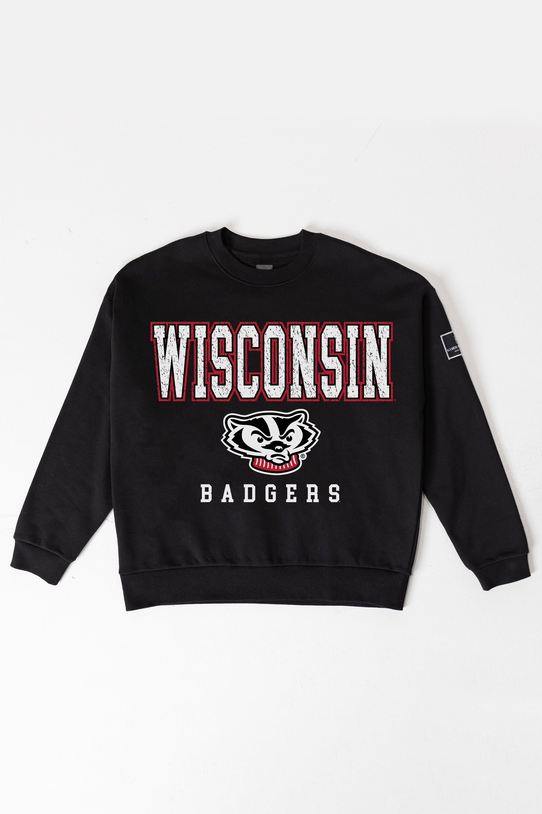WISCONSIN BADGERS LEVEL UP BLACK LABEL PREMIUM FLEECE CREW SWEATSHIRT