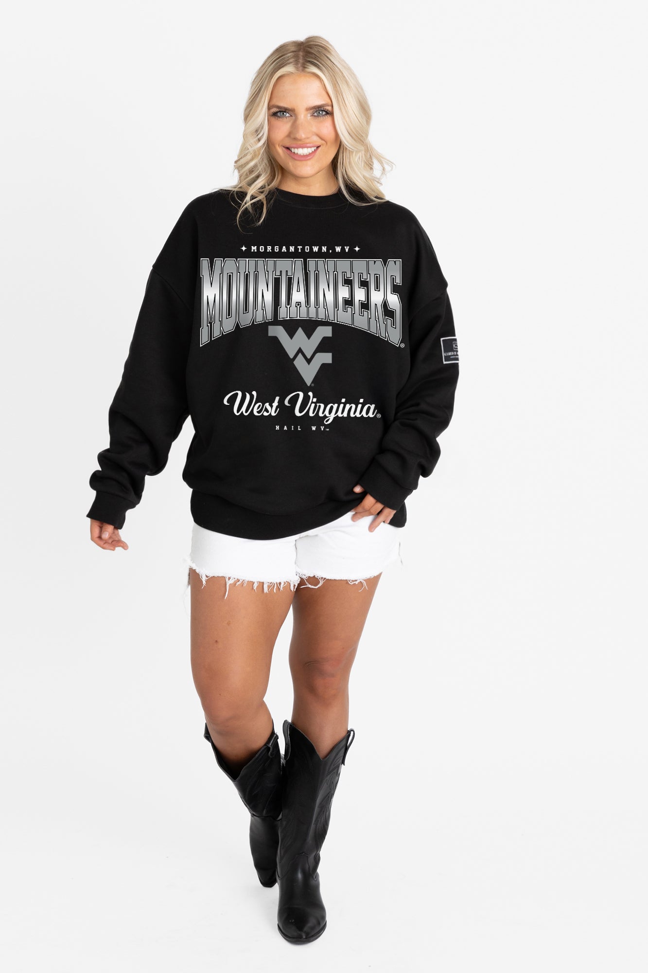 WEST VIRGINIA MOUNTAINEERS POWERHOUSE PLAY BLACK LABEL PREMIUM FLEECE CREW SWEATSHIRT