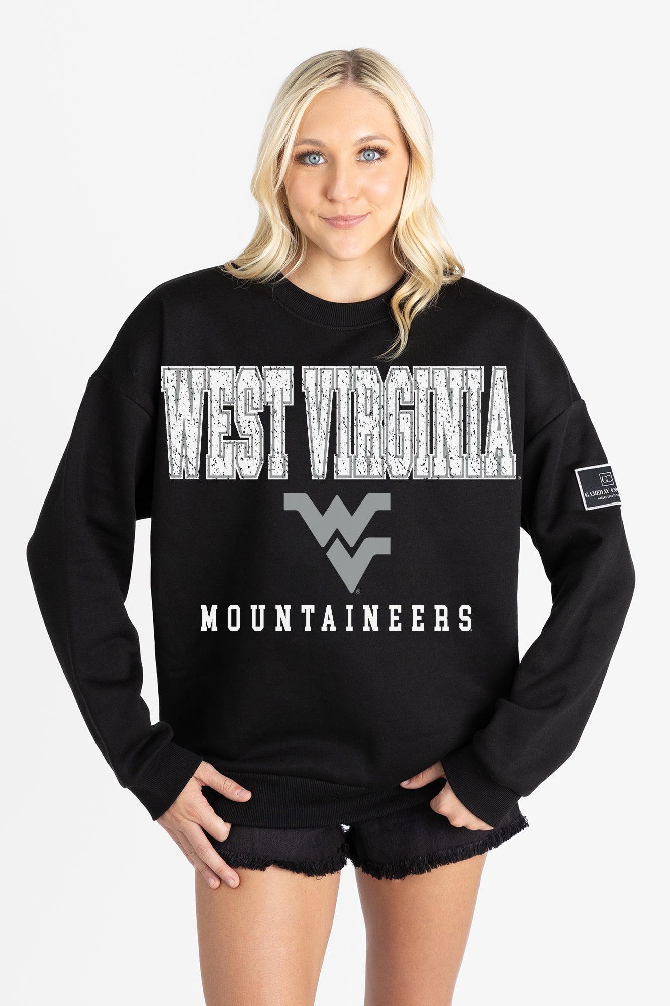 WEST VIRGINIA MOUNTAINEERS LEVEL UP BLACK LABEL PREMIUM FLEECE CREW SWEATSHIRT