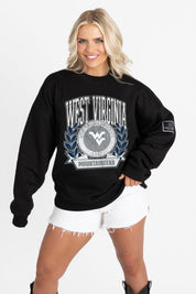 WEST VIRGINIA MOUNTAINEERS VICTORY LANE BLACK LABEL PREMIUM FLEECE CREW SWEATSHIRT