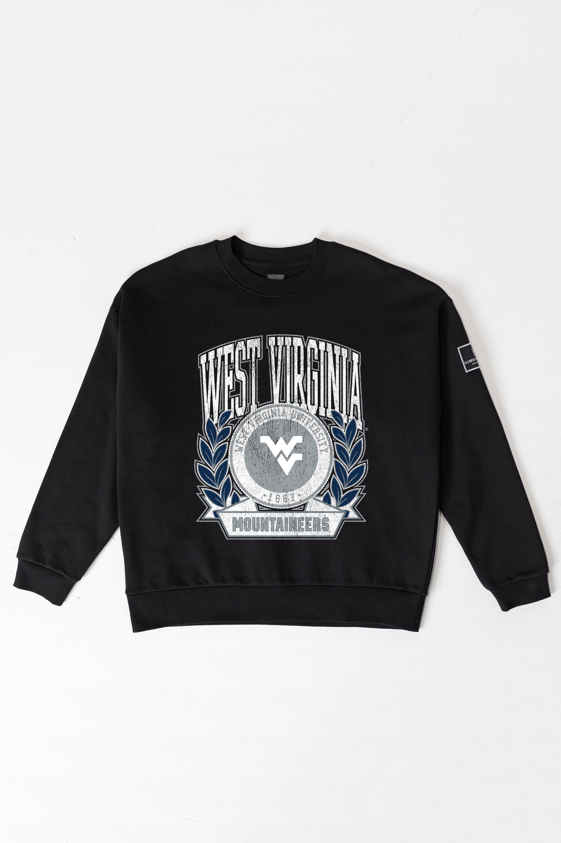 WEST VIRGINIA MOUNTAINEERS VICTORY LANE BLACK LABEL PREMIUM FLEECE CREW SWEATSHIRT